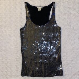 White + Warren Black and Silver Sequin Stretchy Tank Top